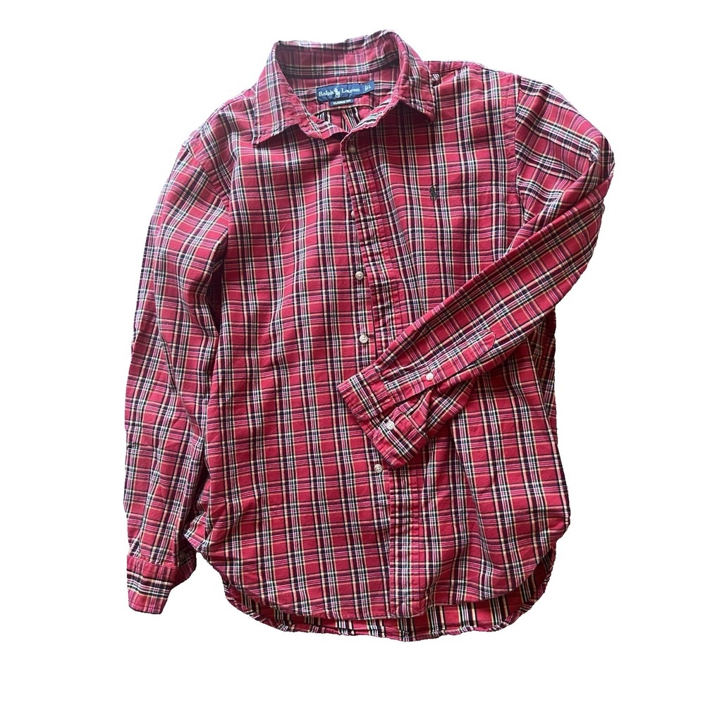 Ralph Lauren Polo Mens Long Sleeve Plaid Button Down Shirt Size L Preppy Country